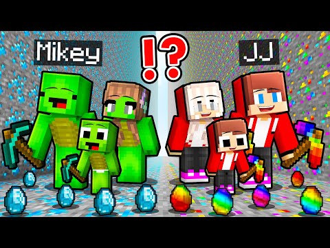 JJ and Mikey : DIAMONDS vs RAINBOW ORE Family Mine Battle in Minecraft ! (Maizen)