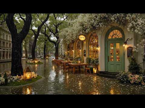 Cozy Outdoor Café in the Gentle Spring Rain 🌧️ Warm & Smooth Jazz Playlist for Study, Focus & Relax☕