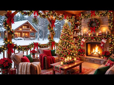 Cozy Christmas Porch Ambience ❄️ Relaxing Fireplace Sounds, Christmas Music &amp; Gentle Snowfall 🎅