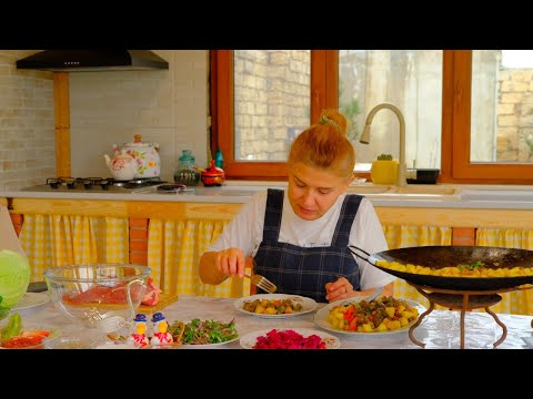 Beef Liver with Potatoes and Cabbage Roll Dolma