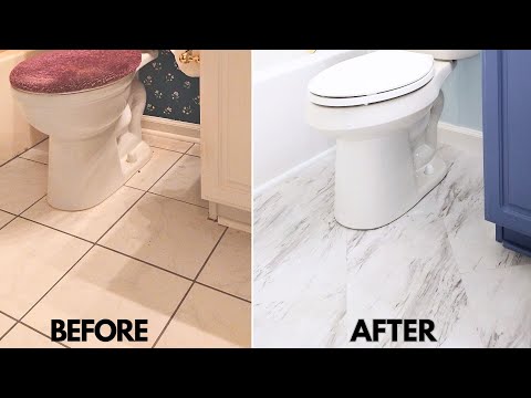 How To Peel &amp; Stick Tile Bathroom Floors | DIY Power Couple