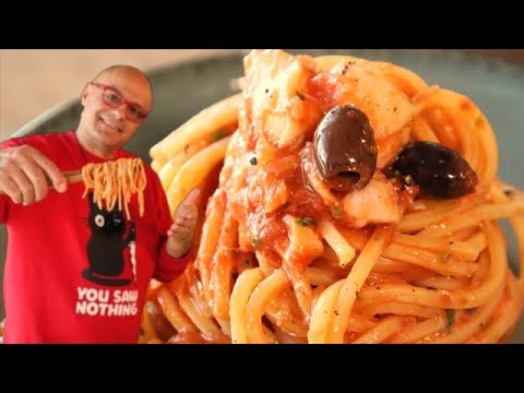 SPAGHETTI E BACCALA' con Pomodoro e Olive ricetta di spaghetti e baccalà