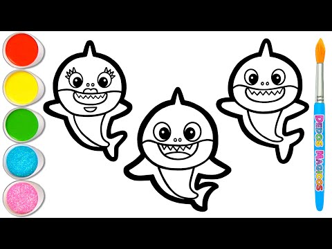 Dibujo y Pintura Fácil de la Hermosa Familia de Tiburone Bebé ✨🦈✨ Animales Marinos #154