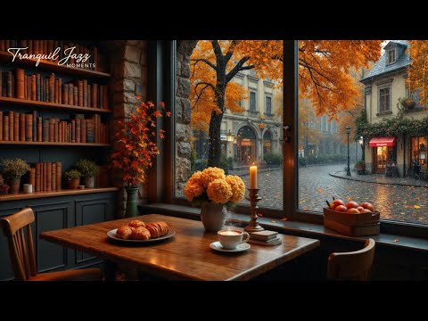 Autumn Jazz Piano Music Helps Relieve Stress 🍂 Cozy Rainy Autumn Coffee Shop Space