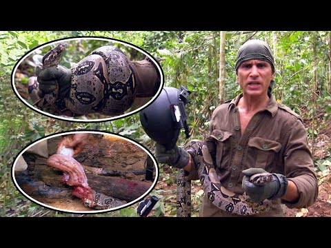 A Couple Teamed Up For Wilderness Survival. He Caught A Giant Python By Hand And They Enjoyed A BBQ.