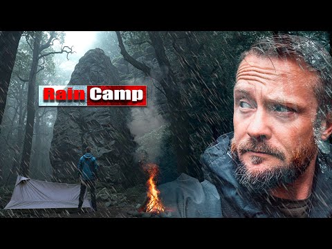 Rain Camping Next to a Massive Cliff - Overnight Camping Adventure