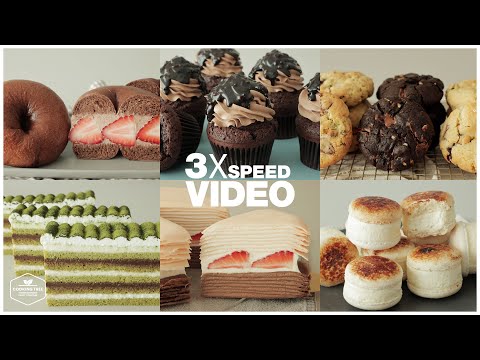 #130 3x Speed 케이크 디저트 베이킹 영상 : Cake Dessert Baking Video | 딸기 케이크,르뱅쿠키,베이글,마카롱,치즈케이크 | Cooking tree