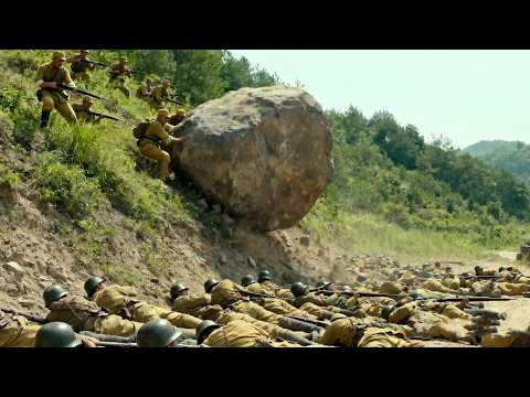 Eighth Route Army ambushes, dropping huge rocks from above to crush many Japanese troops.