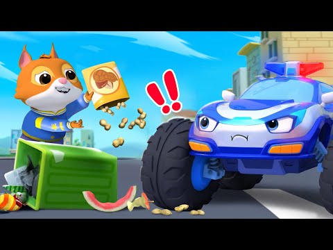 Who Threw the Trash Around?🚔| Police Car, Garbage Truck +More Monster Truck | Kids Songs | BabyBus