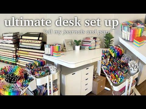 *aesthetic* desk makeover✍🏻🌿🎨 organizing all of my journals and pens!!