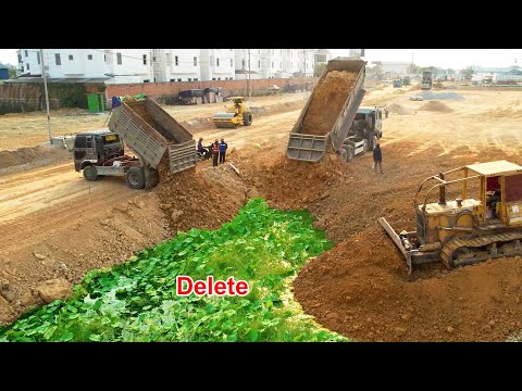 Perfectly Activities Super Komatsu D58E Dozer Fast Process Moving Soil Landfilling & Clearing Trash