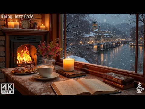Winter Jazz Piano Mix 🎹 Warm Coffee Shop & Crackling Fireplace | Stress Relief