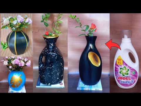 COMO FAZER 4 VASOS DECORATIVOS FEITOS DE GARRAFA PET E GARRAFA DE DESINFETANTE E GESSO #vasodegesso