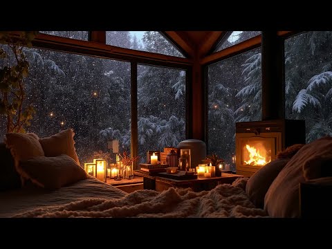 Snowy Cozy Cabin Night ❄️ Soft Jazz, Fireplace Glow & Winter Silence for Deep Relaxation