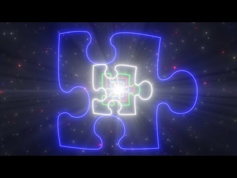 Jigsaw Puzzle Piece Shape Outline Glowing Neon Light Tunnel Particles 4K 60fps Wallpaper Background