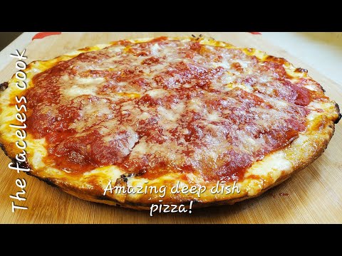 Cast iron pizza, cheesy deep dish pizza, Chicago style!