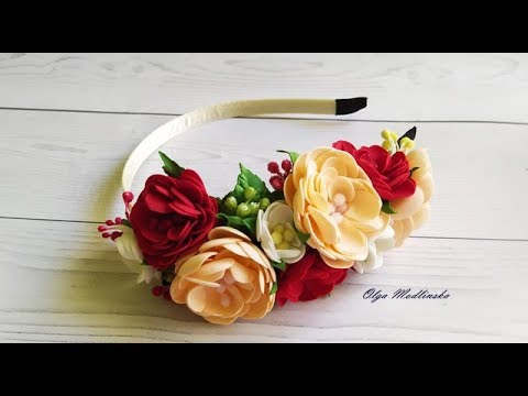 Яркий ободок с цветами из фоамирана. Мастер-класс.