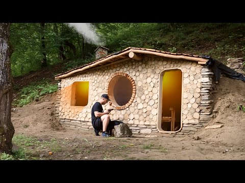 Building a Hidden Bunker with Logs and Stones. Start To Fihish