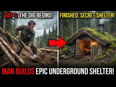 Man Builds Underground Wood & Stone Shelter in the Wild | From Start to Finish