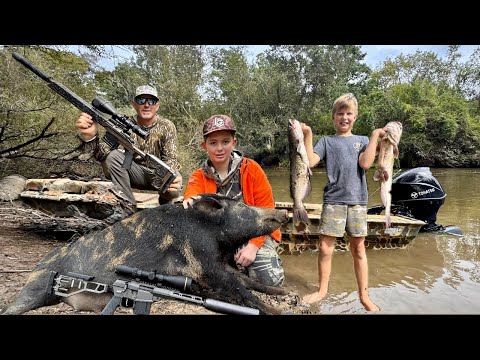 3 Days Hunting Hogs, Deer and Fishing for Catfish in the Swamp, Catching and Cooking our Harvest