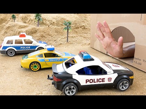 Rescue Police Car from the Hand in Cave with Construction Vehicles Fire Truck | BIBO TOYS