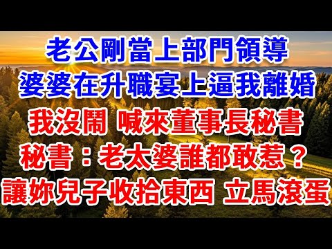 老公剛當上部門領導，婆婆在升職宴上逼我離婚，我沒鬧 喊來董事長秘書，秘書瞥了一眼婆婆：老太婆誰都敢惹？讓妳兒子收拾東西，立馬滾蛋！#思妤說故事#為人處世#生活經驗#情感故事#晚年哲理#說故事#原創故事