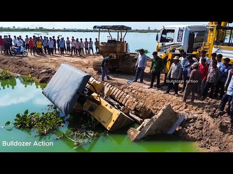 Incredible Recovery Bulldozer Sink into Deep lake by Komatsu D31P Dozer & Crane