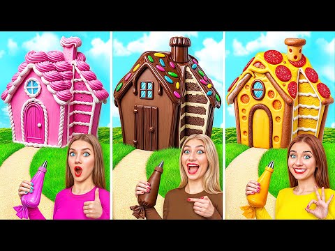 One Colored House Challenge | Sweets vs Chocolate vs Fast Food by Super Hyper DO