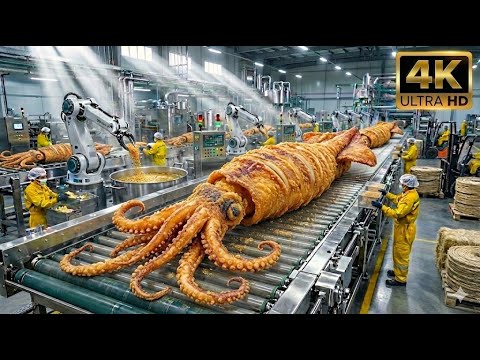 Inside A Modern US Food Factory: Processing Tons of JUMBO SQUIDS ( Full Process ) 🦑