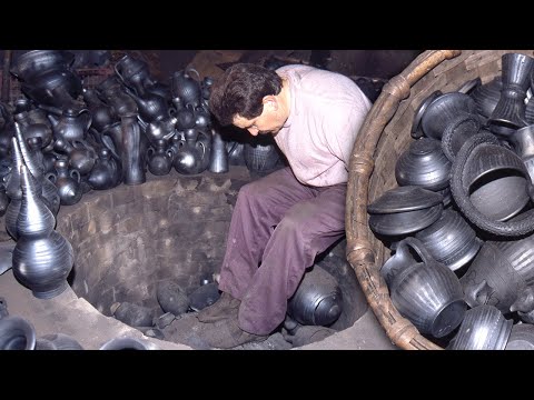 Artisan black pottery. Preparation of the clay and elaboration of pieces in a wood oven
