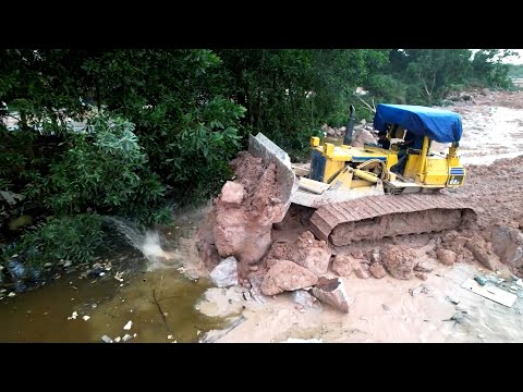 Full Video Finally Complete 100% Large Size Land Pouring  Using Huge Stones Mix With Soil For Fill