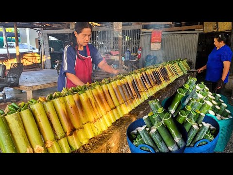 500 Sold Per Day! Full Process of Making Sticky Rice With Coconut Milk in Bamboo - Thai Street Food