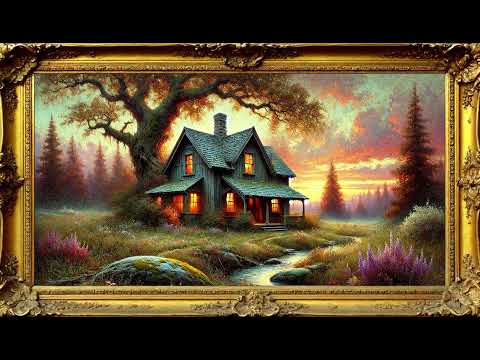 Cozy Forest Cabin Painting | TV Art with Gold Frame | Vintage Oil Masterpiece | Artistic Screensaver