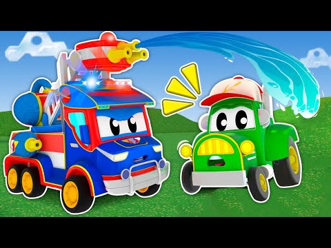 Super Fire Truck Saves Tractor 🚒 Emergency Vehicles for Kids | Super Truck