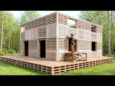 Man Builds a 2-Story House From FREE Pallets in the Mountains | Start to Finish by @Steep in the Woods