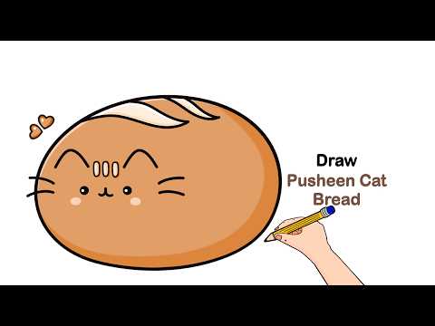 Easy Pusheen Cat Drawing 🍞 | Step by Step Kawaii Cat Bread Drawing | Pusheen Cat Food Art Drawing