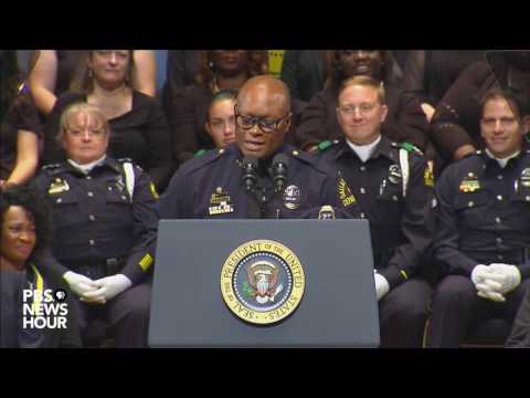 Dallas Police Chief Brown speaks at Dallas police memorial service