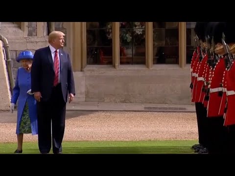 Funny moment Donald Trump can’t inspect a guard of honour with the Queen