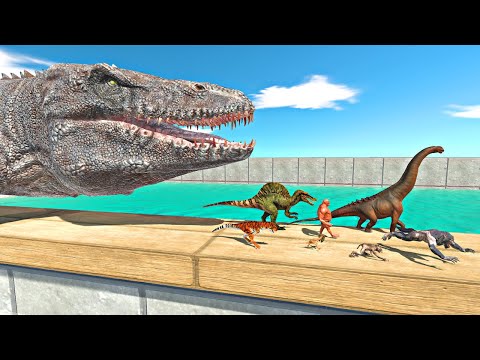 Dinosaurs and Fantasy Falling Into Giant Mosasaurus Tank - Animal Revolt Battle Simulator
