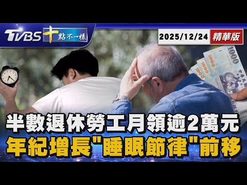 半數退休勞工月領逾2萬元 年紀增長「睡眠節律」前移｜十點不一樣 20251224 @TVBSNEWS01