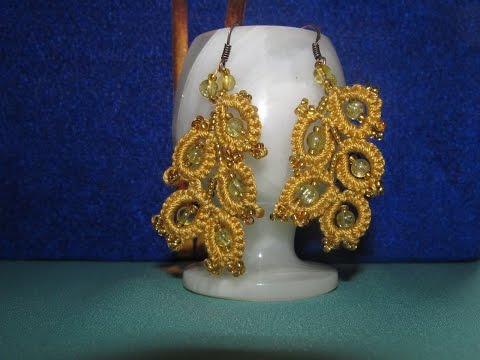 Серьги "Колосок"Фриволите иглой