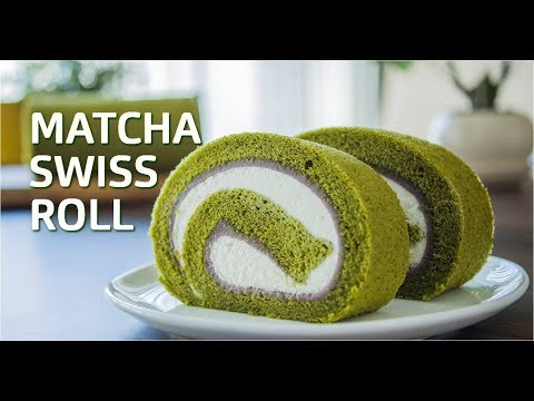 【お菓子作り】抹茶のロールケーキ（こしあん入り）の作り方 Matcha Swiss Roll (Matcha Roll Cake) Recipe 【ASMR】