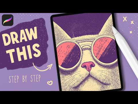 Cute Vintage Art: Draw a RETRO CAT POSTER in Procreate