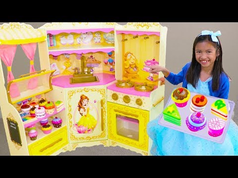 Wendy Pretend Play BAKING Donuts & Cupcake toys with DISNEY Princess Belle Kitchen