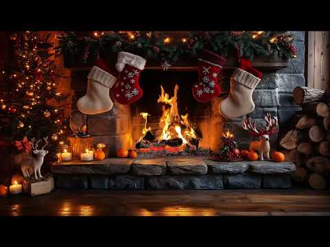 Christmas Fireplace 4K (3 Hours) 🔥  Burning Fireplace & Crackling Fire Sounds (NO Music)