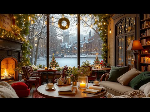 Warm Winter Coffee Shop ❄️☕ Gentle Piano Jazz & Crackling Fire for Calm Focus and Comfort