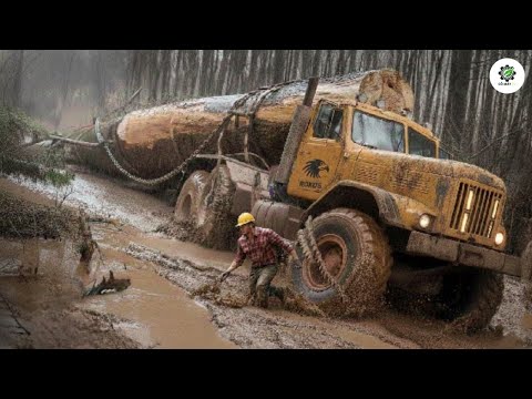 Heart-stopping experience with giant tractors and trucks on dangerous terrain.