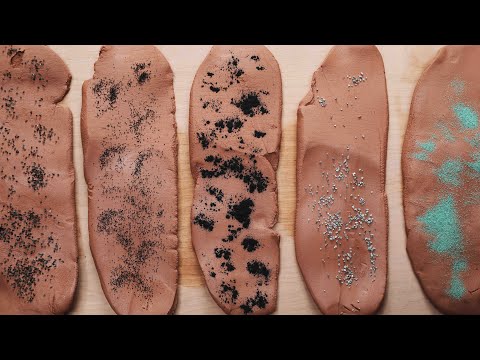 Mixing Shards of Obsidian, Tungsten, Malachite & Tourmaline into my Clay