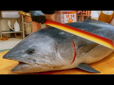 Amazing Giant Fish Cutting! Tuna & Shark Skills – 300KG Bluefin, King Fish Sashimi & Shark Cooking
