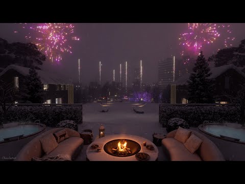On New Year's Eve 2024, At The Campsite | Crackling Fire, White Noise, Snow, Water Sounds